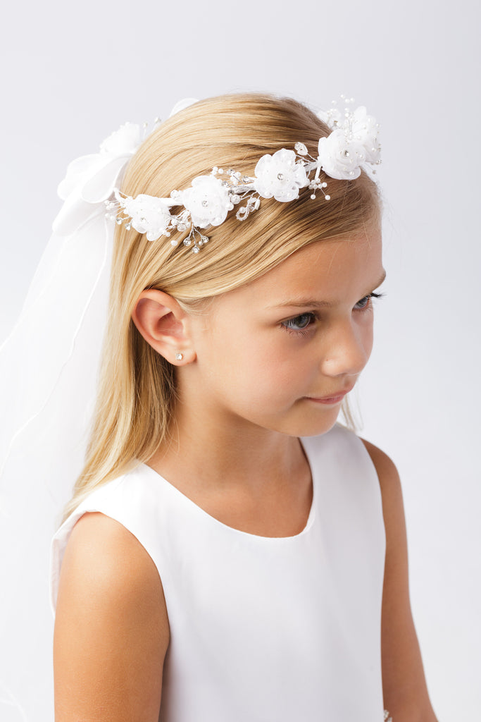 Flower Crown with veil  First Communion Flower Girl Accessories Style  779