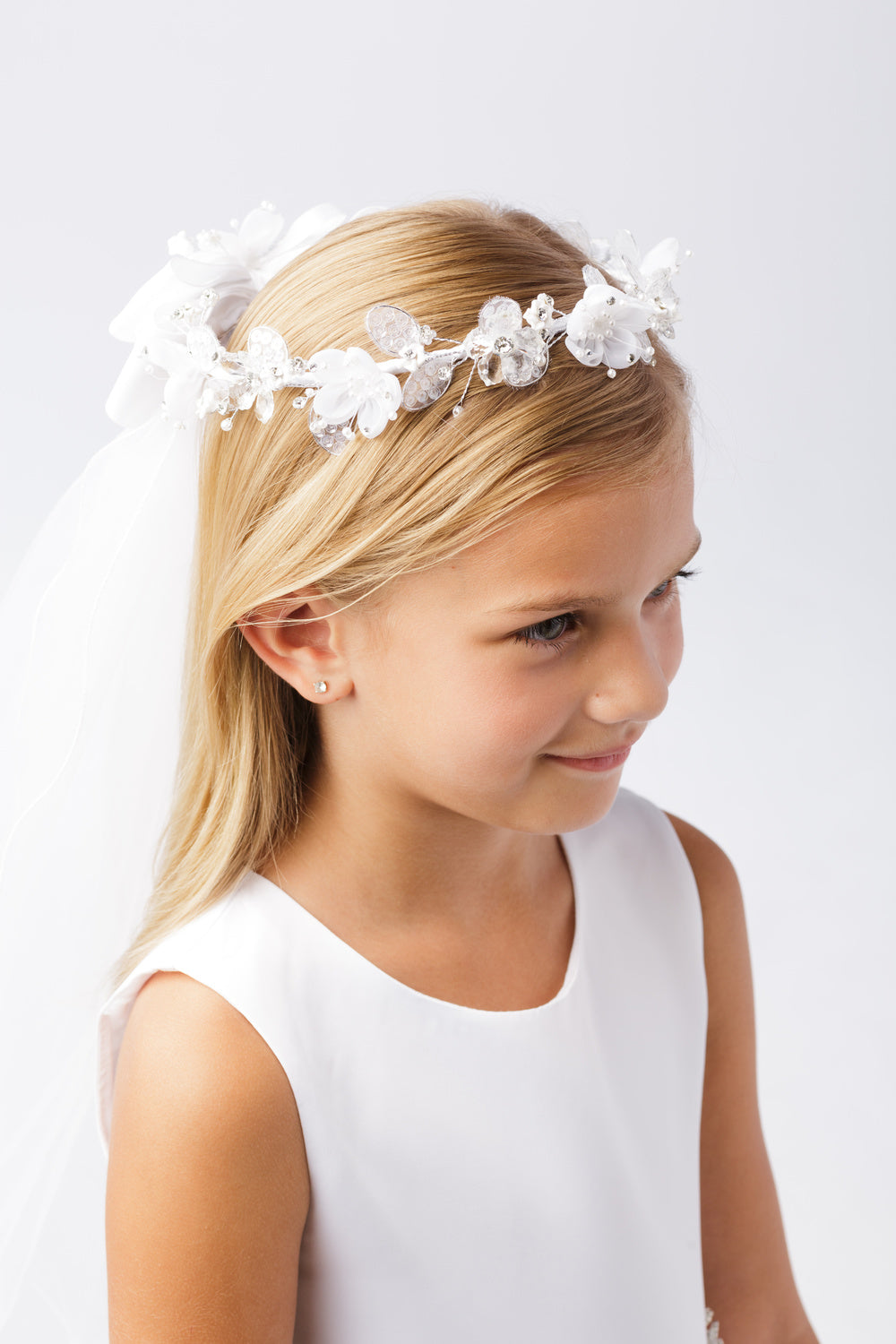 Pentelei Two Tier Veil First Communion Flower Girl Accessories Style Celestial A45 in Stock Ivory