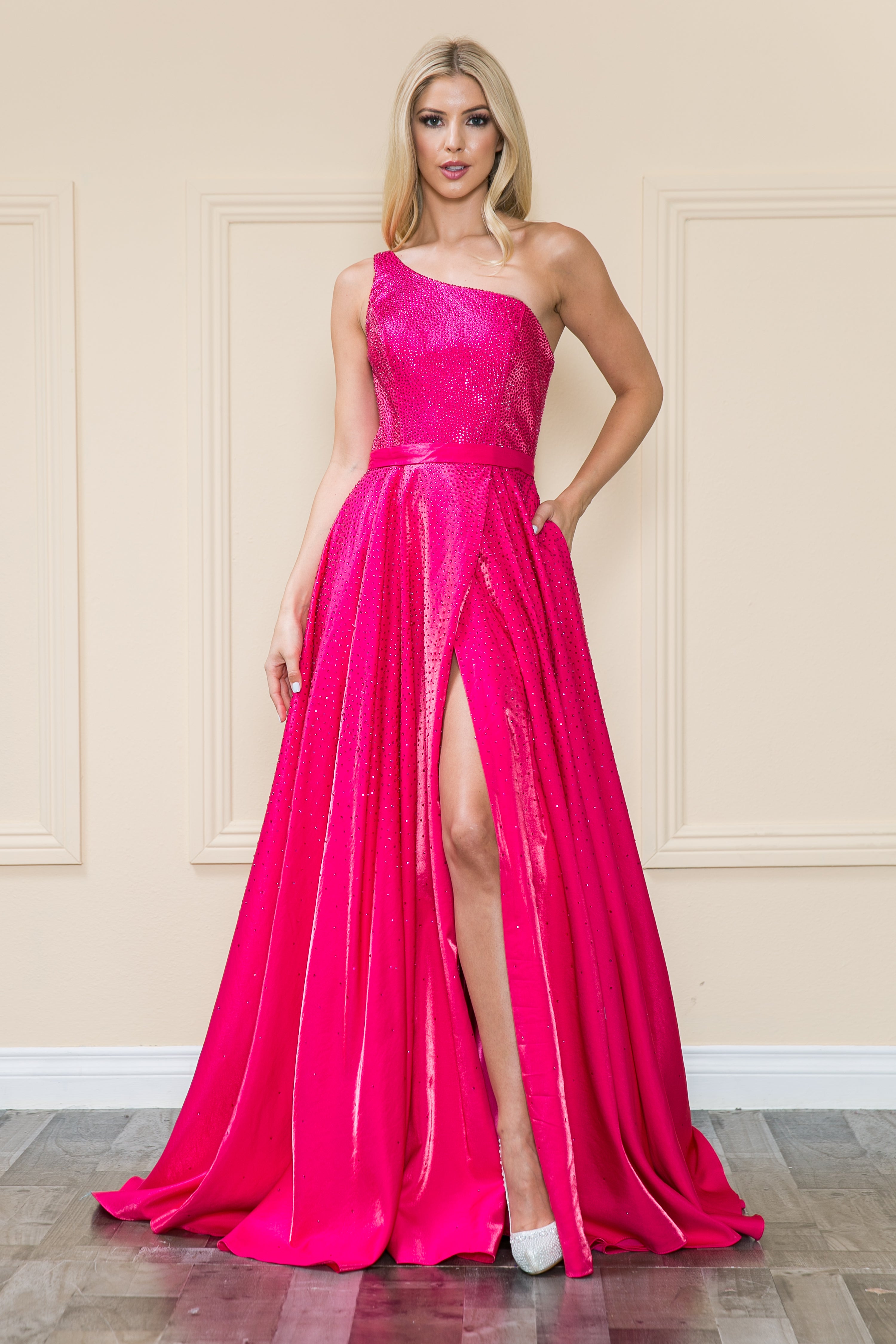 One-Shoulder Long Beaded Prom Gown with A-Line Skirt Purple / XSmall One-Shoulder Long Beaded Prom Gown with A-Line Skirt Purple / XSmall