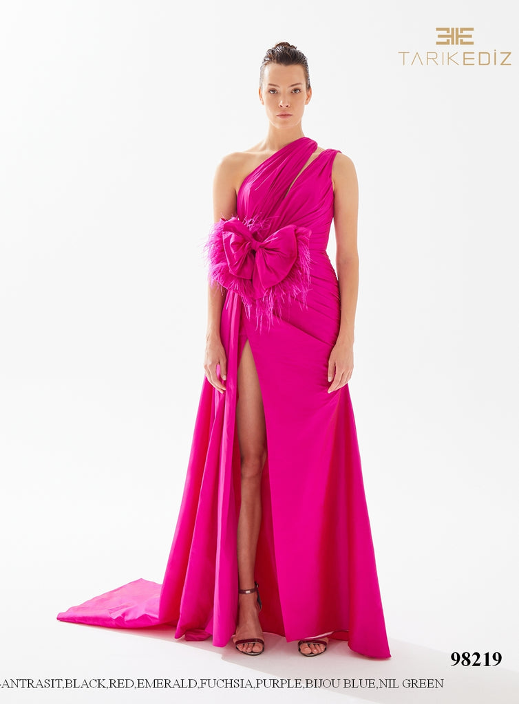 Taffeta Plunging Neckline Draped Gown – Elizabeth Anthony