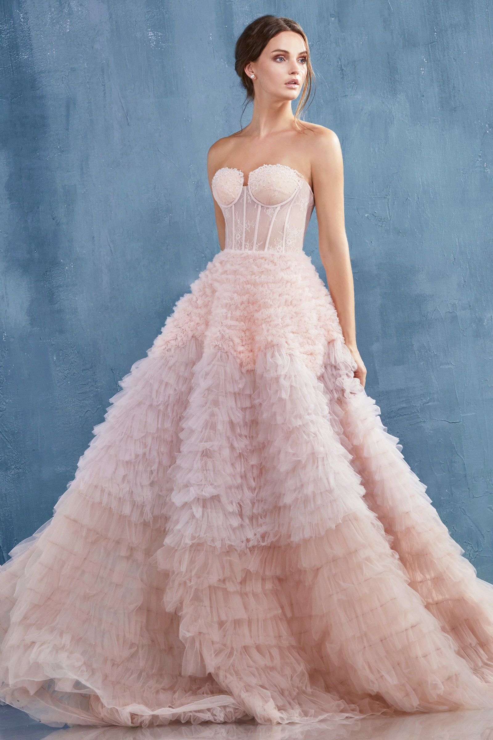 Strapless Ombre Pink Tiered Prom Ball Gown Blush / 2 Strapless Ombre Pink Tiered Prom Ball Gown Blush / 2
