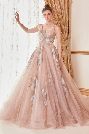 Dramatic V-Neckline Tulle  Blush Lilian  Andrea & Leo Couture A0893BSH