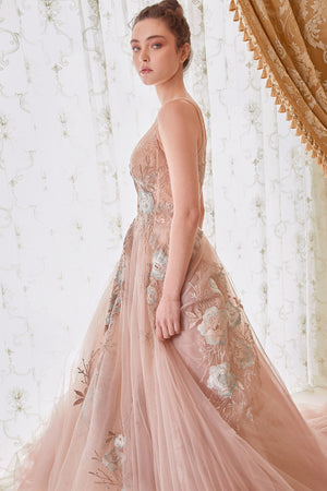 Dramatic V-Neckline Tulle  Blush Lilian  Andrea & Leo Couture A0893BSH