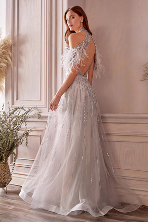 Andrea & Leo Couture A1023 Cold Shoulder Feather Anastasia Gown