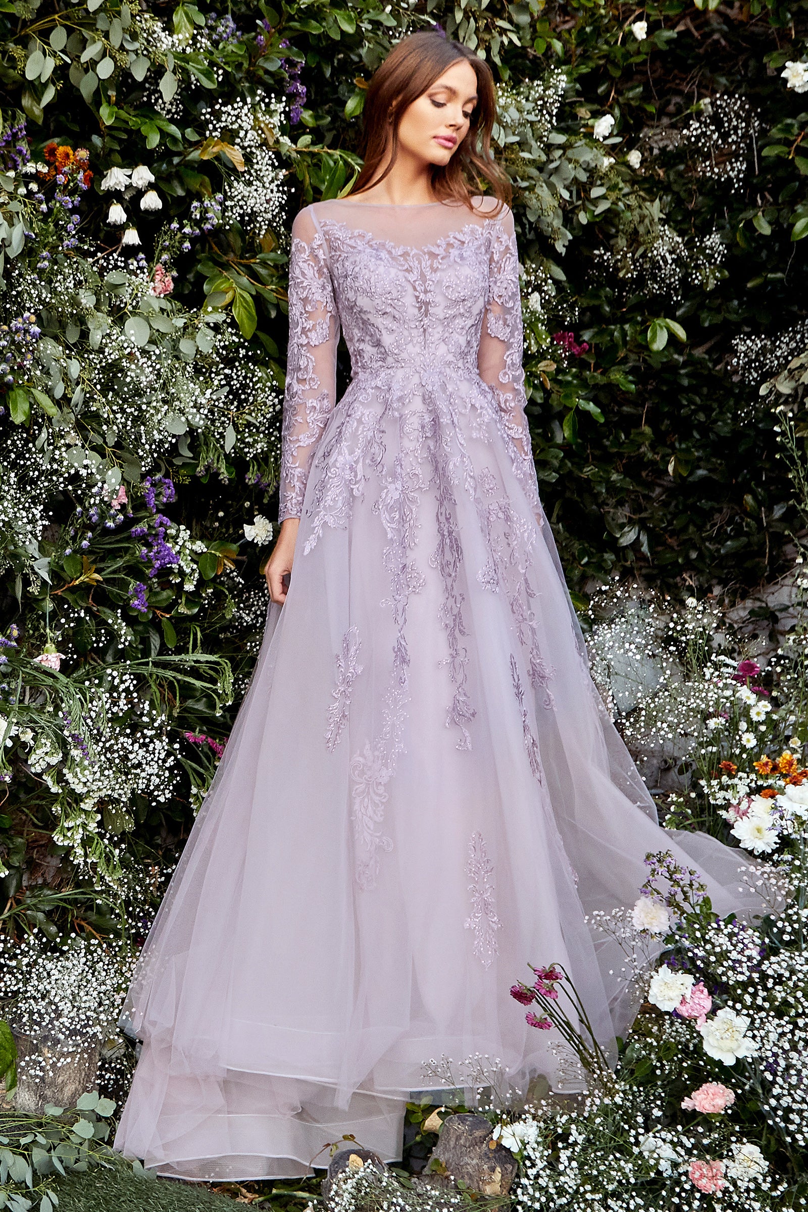 Long Sleeves Romantic Lace Diana Gown Andrea & Leo Couture A1024