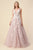 Andrea &amp; Leo Couture A1028W Vestido de fiesta Gardenia con falda acampanada y escote en V ilusión blanca