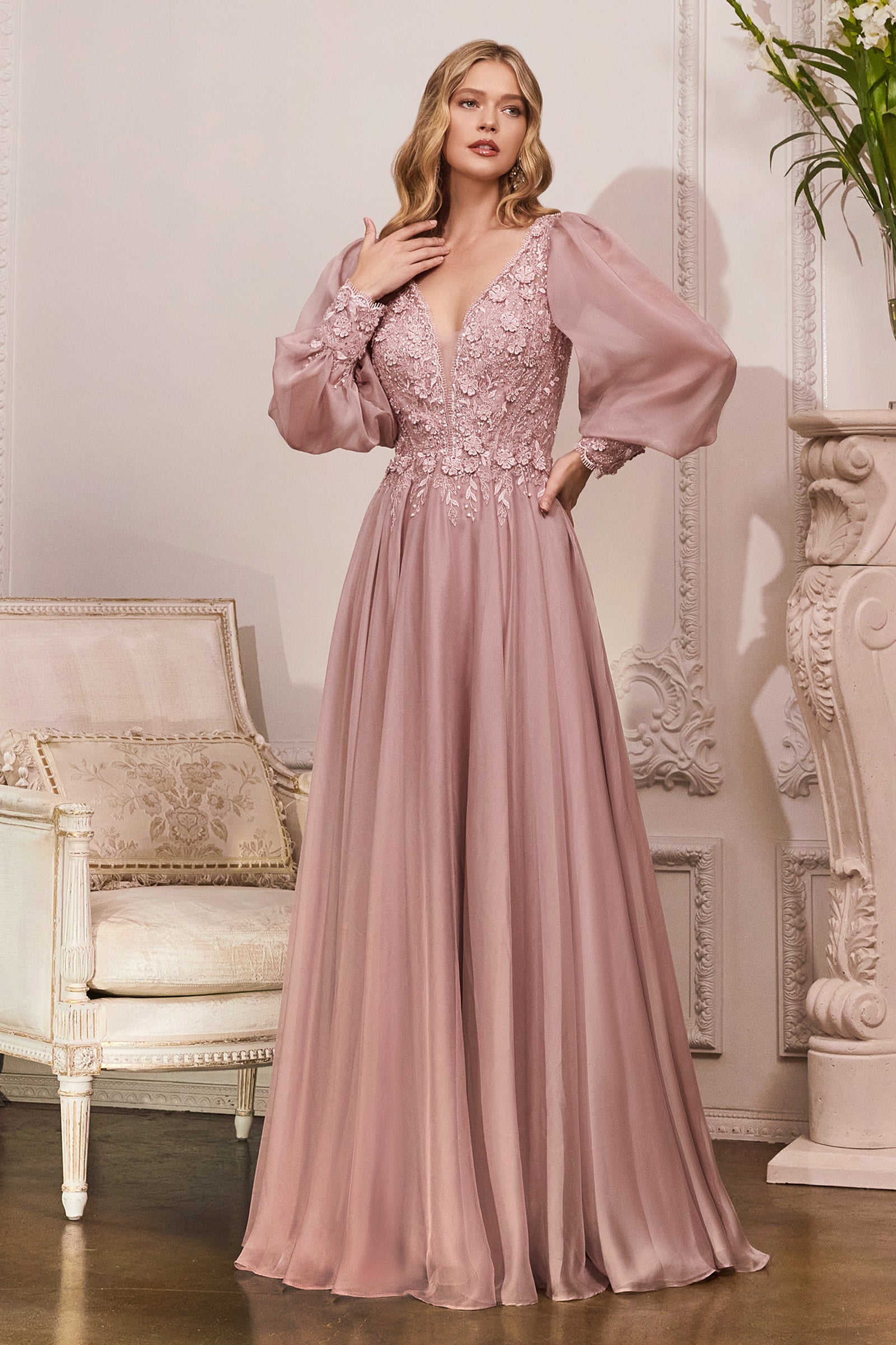 Evening Gowns with Ruffle Sleeve Maxi Long Chiffon and Sequin