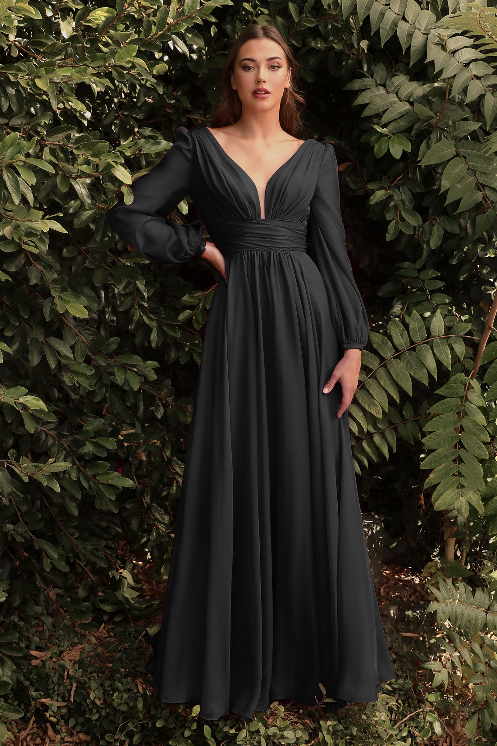 Long Sleeves V- Neckline Chiffon Evening Dress CD0192 – Sparkly Gowns