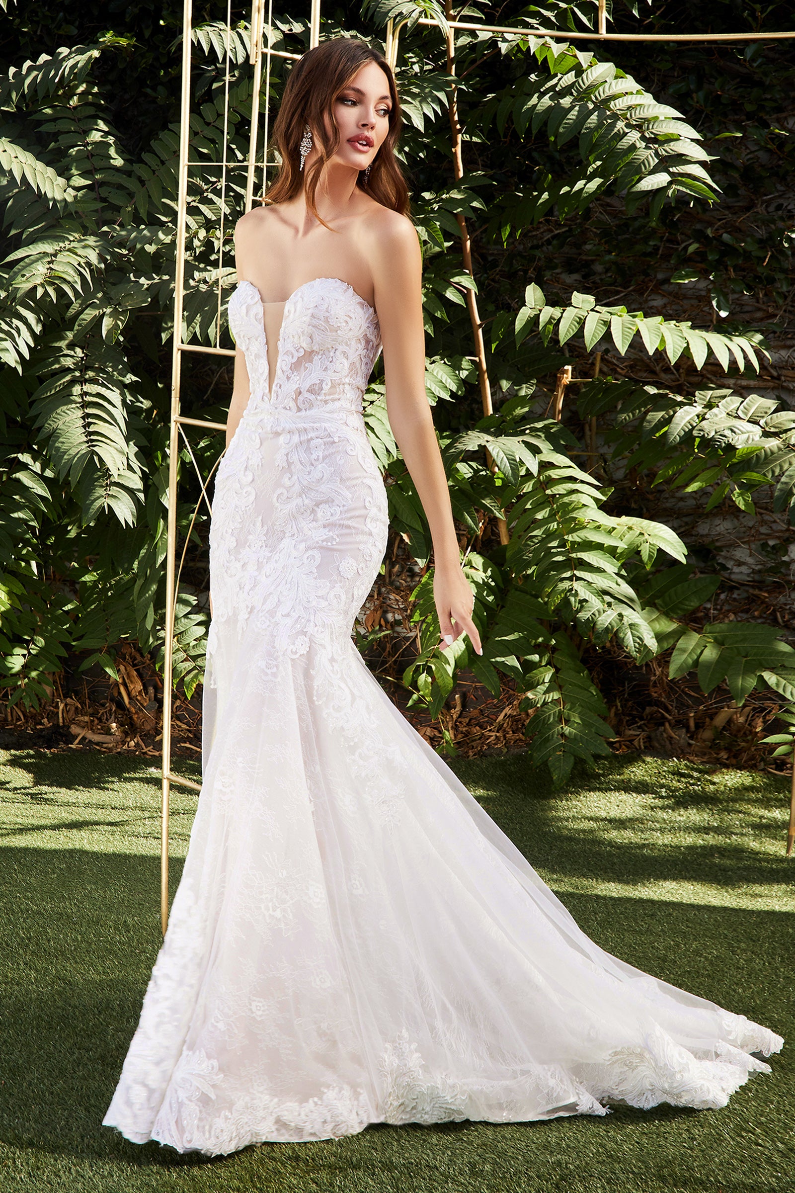 Strapless Lace Mermaid Scalloped Train Wedding Gown CD928 – Sparkly Gowns