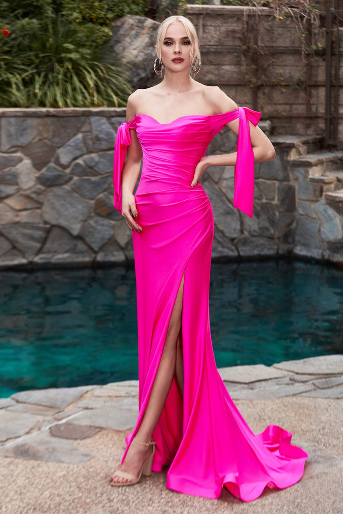 Stretch Luxe Jersey  Ruched Fuchsia Evening Gown CD943F