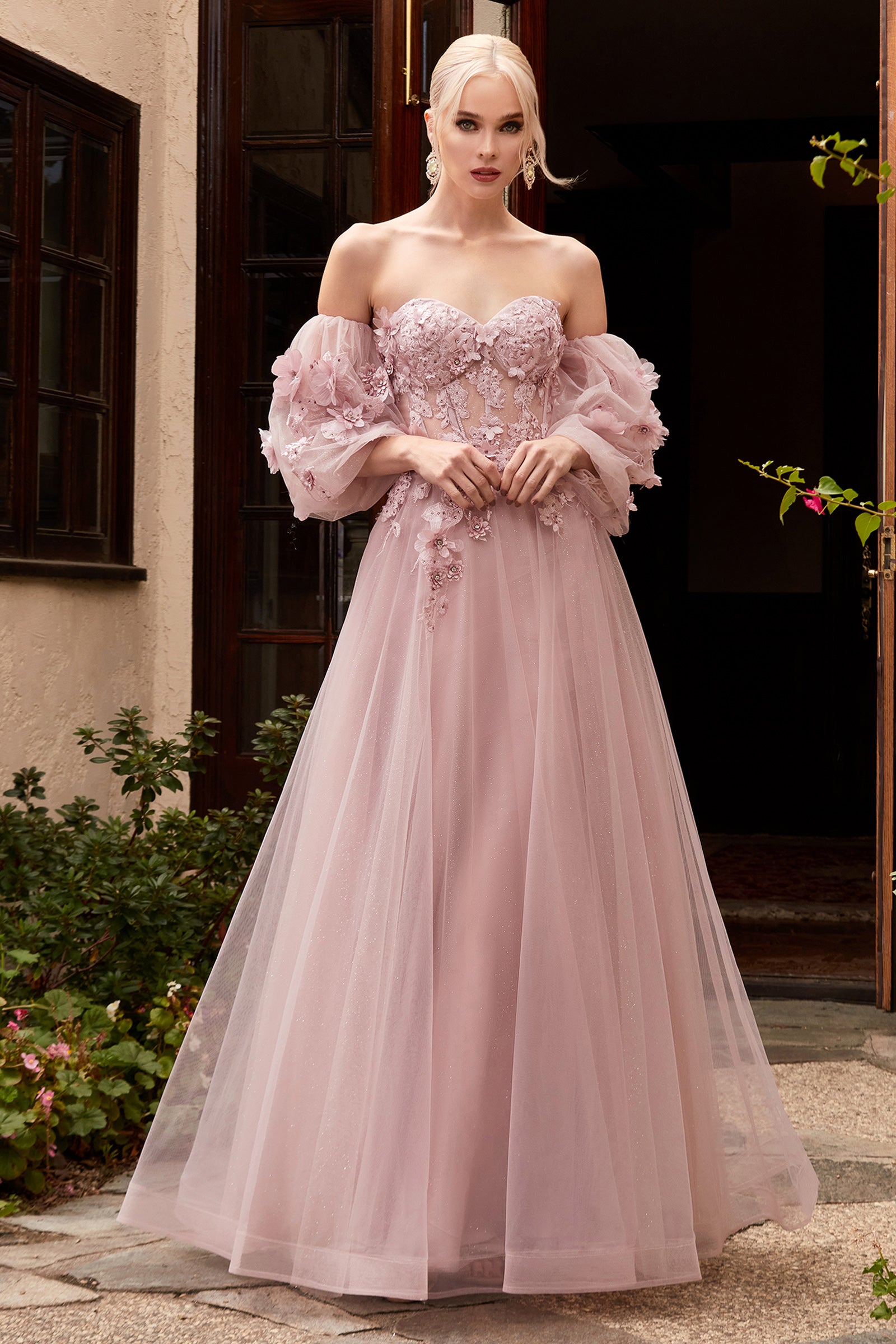 Detachable Off-the-shoulder Blouson Sleeves Tulle Evening Gown Divine Sparkly Gowns Detachable Off-the-shoulder Blouson Sleeves Tulle Evening Gown Divine Sparkly Gowns