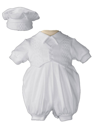 Cute Boys White Short Sleeve Celebration Christening Baptism Set with Hat