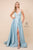 Spaghetti Straps Open Back Slit  Glitter A-line  Blue  Evening Gown Nox Anabel E379