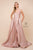 Spaghetti Straps Open Back Slit  Glitter A-line  Blue  Evening Gown Nox Anabel E379