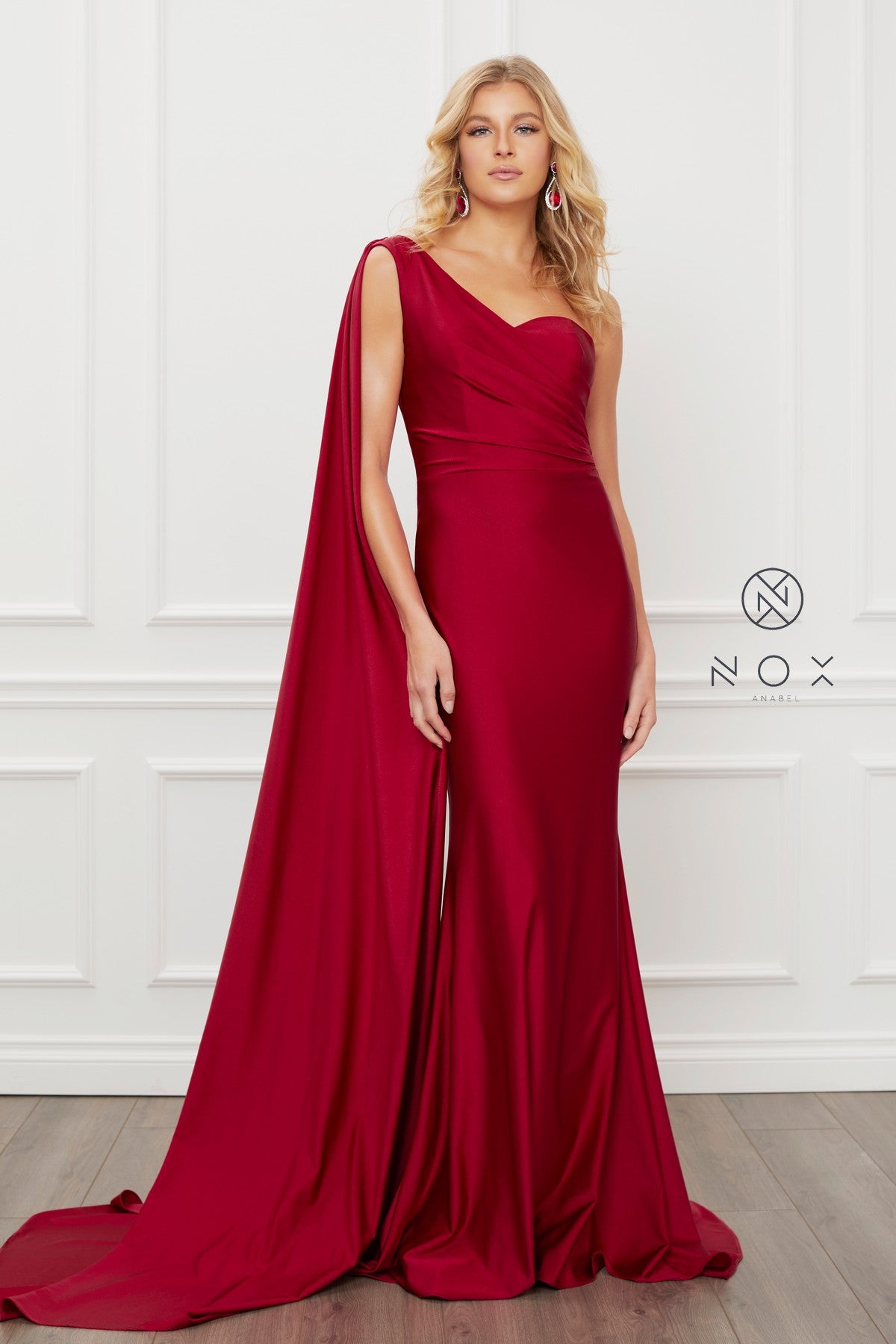 One Shoulder Drape Sleeve Trumpet Skirt Burgundy Evening Gown Nox E475 Sparkly Gowns One Shoulder Drape Sleeve Trumpet Skirt Burgundy Evening Gown Nox E475 Sparkly Gowns