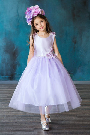 Satin Flower Bodice with Tulle Flower Girl Dress D-802