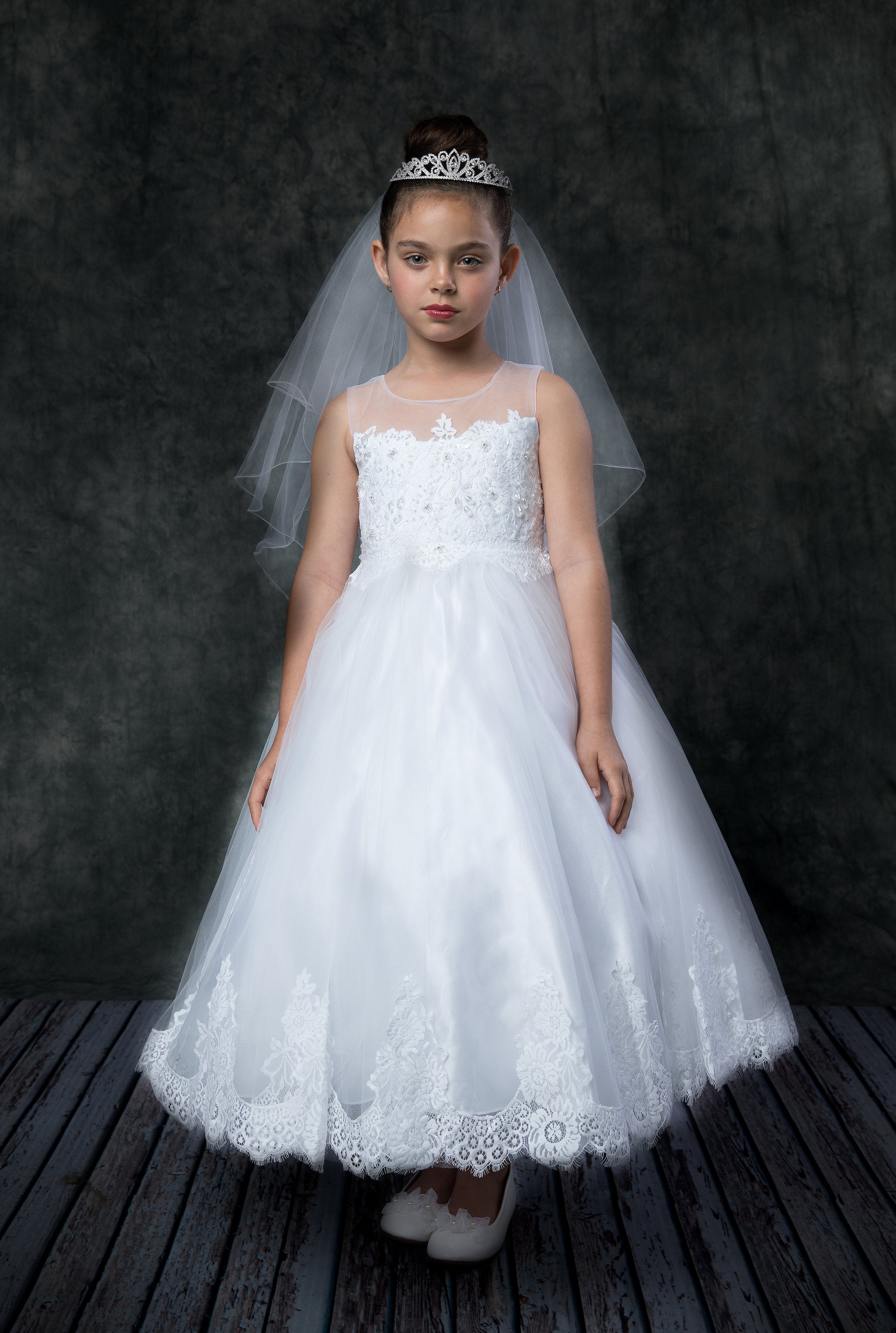 Kidsdreamus Illusion Neckline First Communion Flower Girl Dress