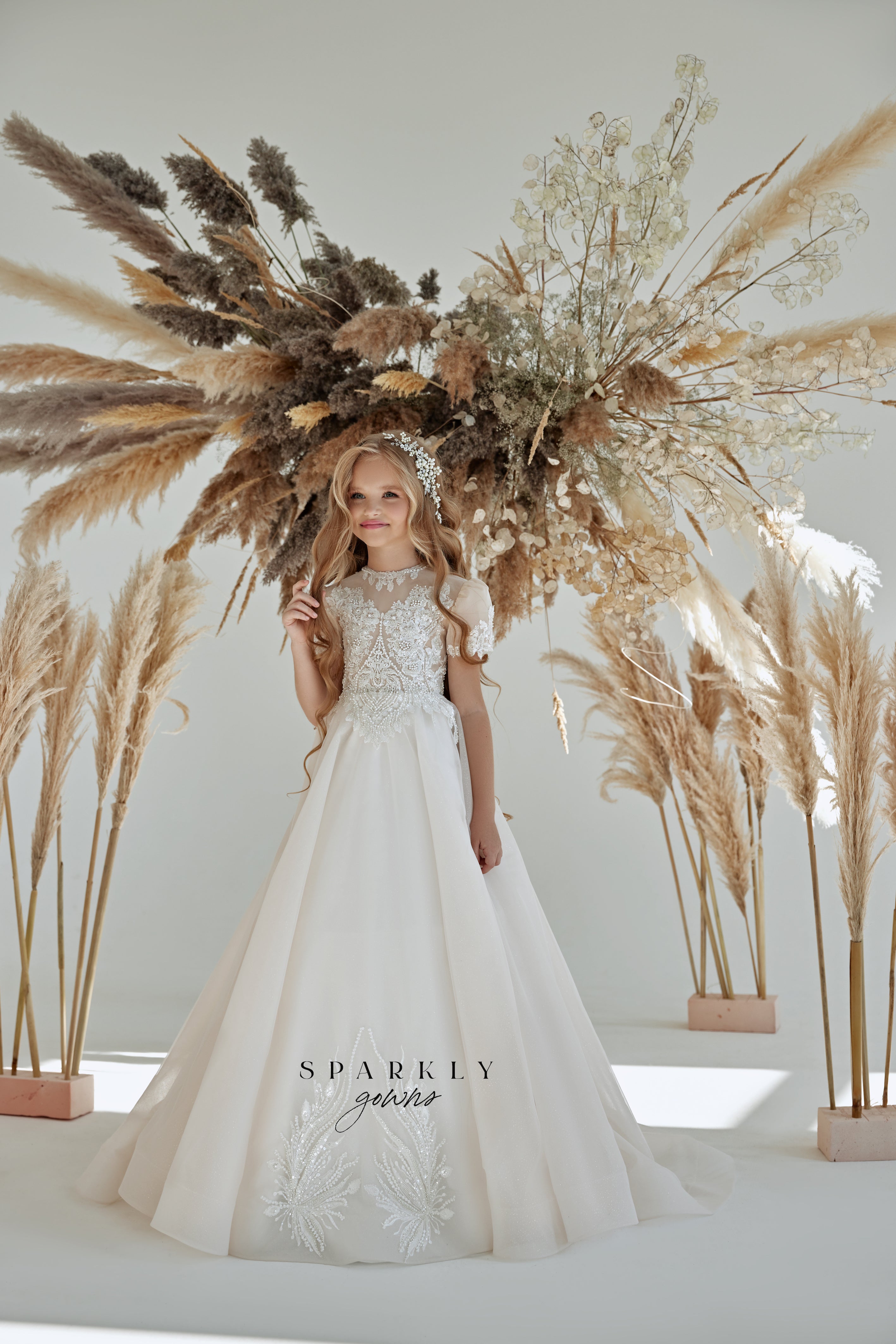 Sophisticated Lace Champagne Flower Girl Dress 12 Years / Ivory Sophisticated Lace Champagne Flower Girl Dress 12 Years / Ivory