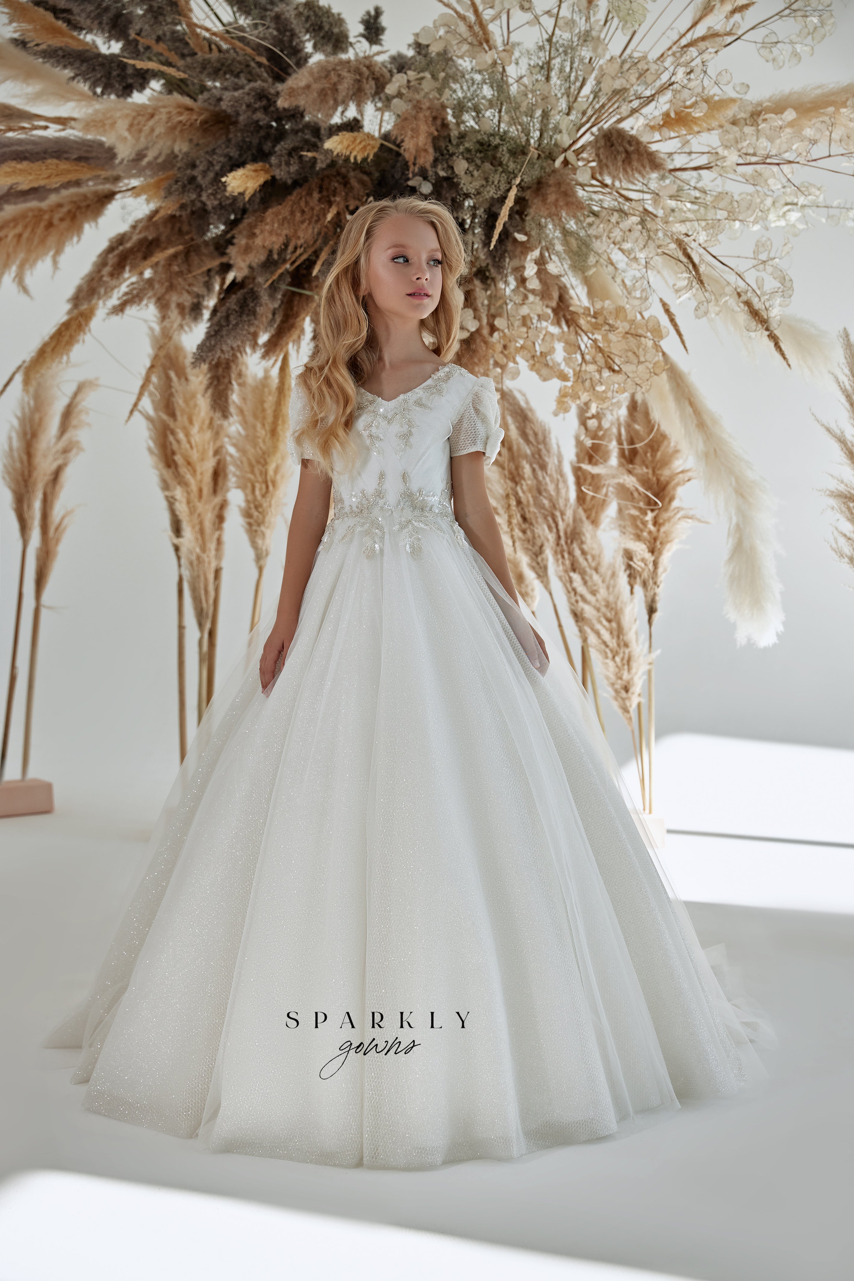 Sparkle Tulle Flower Girl Dress First Communion Gown FM067 Pre-order 2-3 years / Ivory Sparkle Tulle Flower Girl Dress First Communion Gown FM067 Pre-order 2-3 years / Ivory