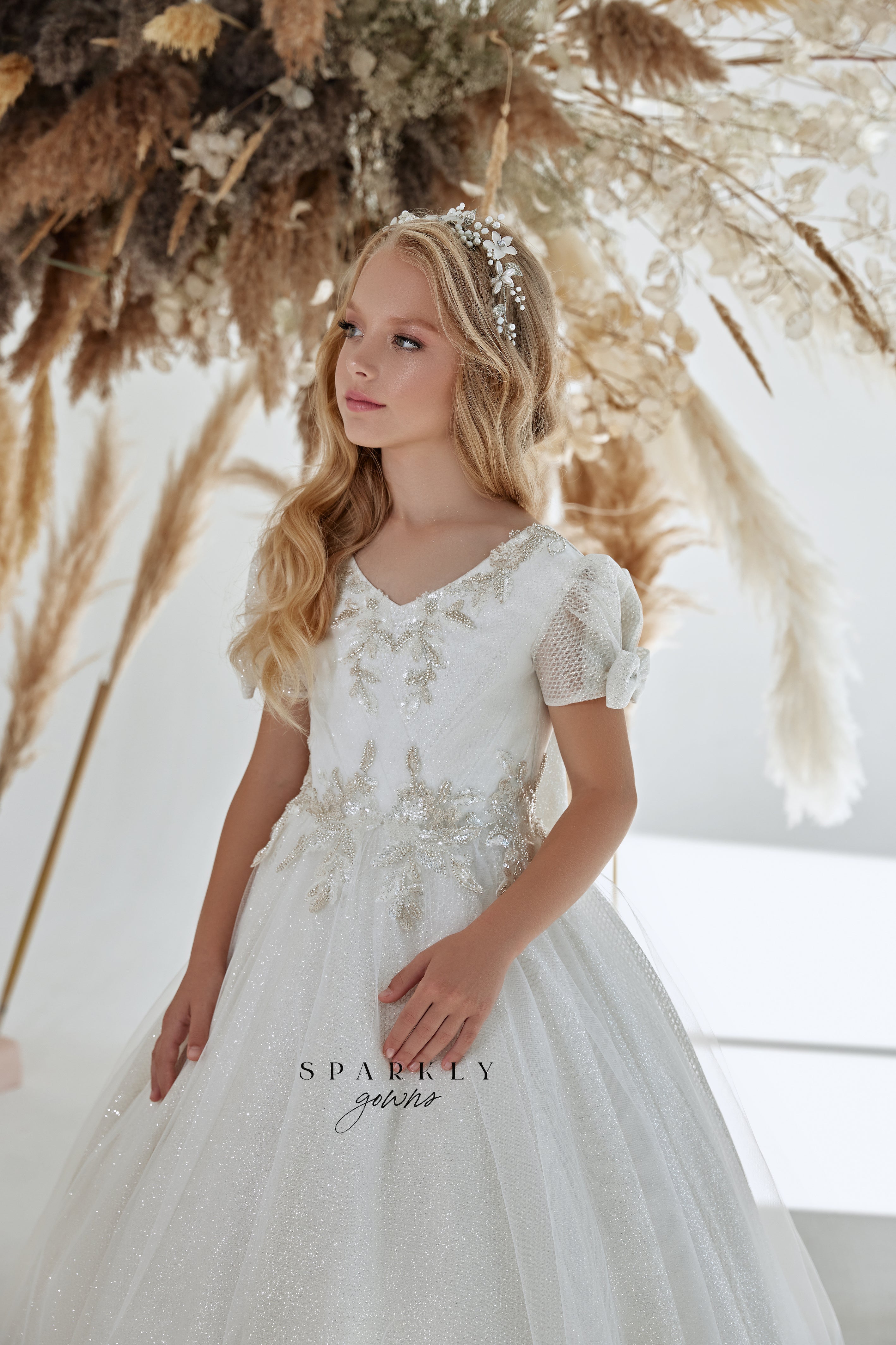 Sparkle Tulle Flower Girl Dress First Communion Gown FM067 Pre-order 2-3 years / Ivory Sparkle Tulle Flower Girl Dress First Communion Gown FM067 Pre-order 2-3 years / Ivory