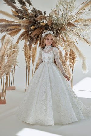 Illusion High Neckline First Communion Flower Girl Gown FM068