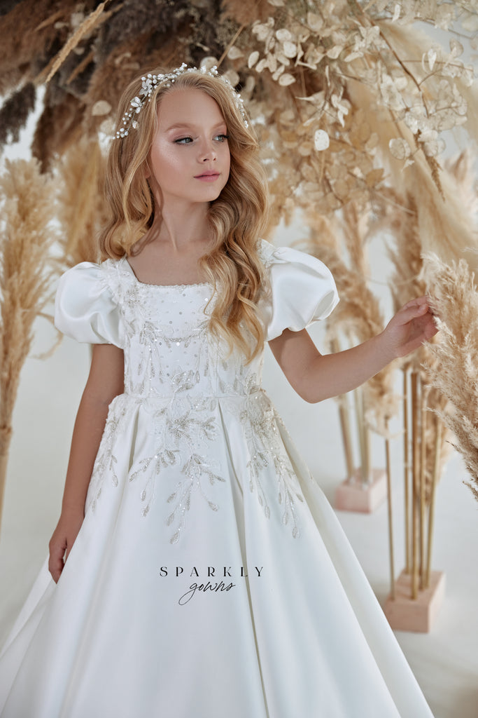 Vestido Niña Primera Comunión Mangas Abullonadas FM070 – Sparkly Gowns