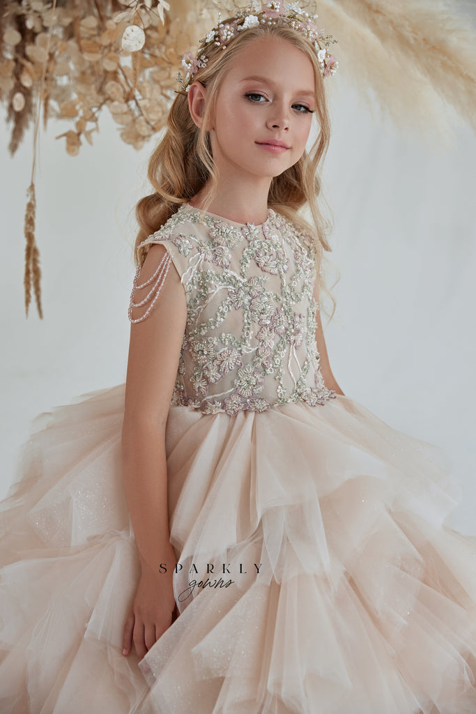 Beaded Embroidery First Communion Girl Gown FM081