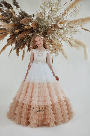 Ruffles Skirt Glitter Embellished First Communion Girl Ball Gown FM082