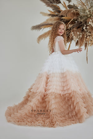 Ruffles Skirt Glitter Embellished First Communion Girl Ball Gown FM082