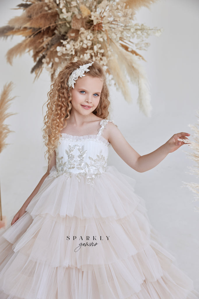 Ruffles Sequin First Communion Girl Ball Gown FM087