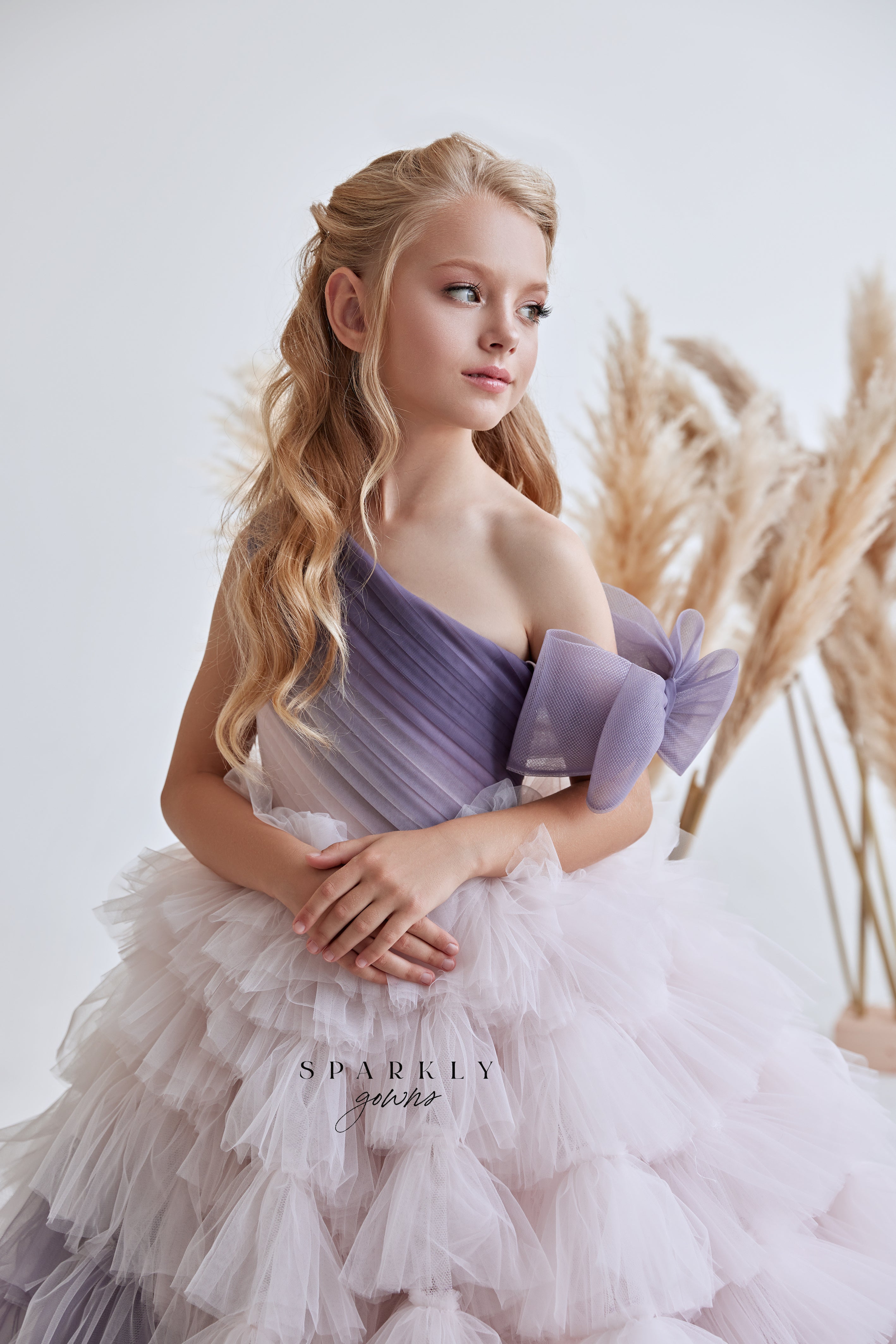 One Shoulder Flower Girl Pageant Ball Gown FM089 Pre-order 2-3 years / Lavender One Shoulder Flower Girl Pageant Ball Gown FM089 Pre-order 2-3 years / Lavender