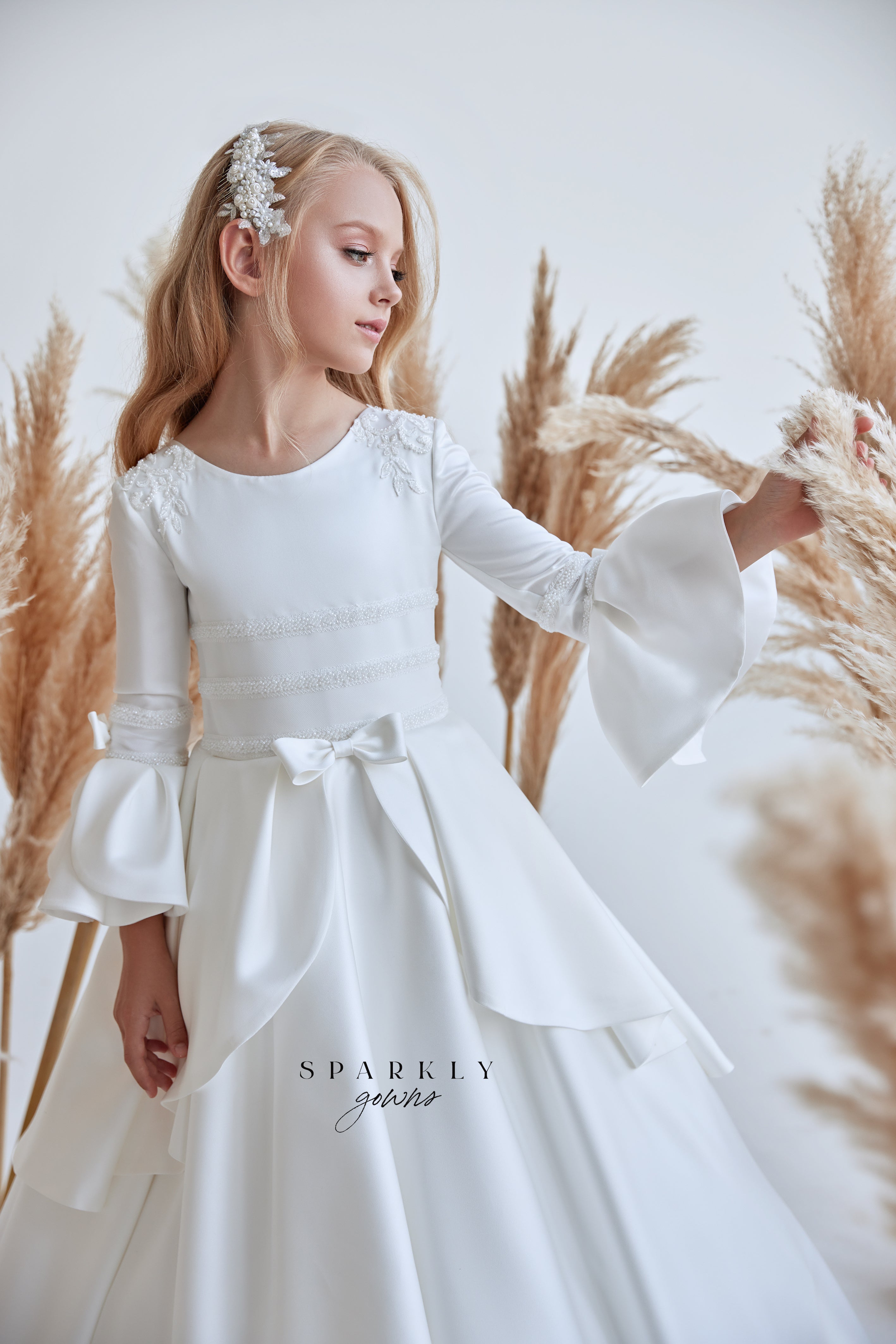 Classic Satin 1st Communion Dress with Peplum Pre-order Size 9-10 / Off White Classic Satin 1st Communion Dress with Peplum Pre-order Size 9-10 / Off White