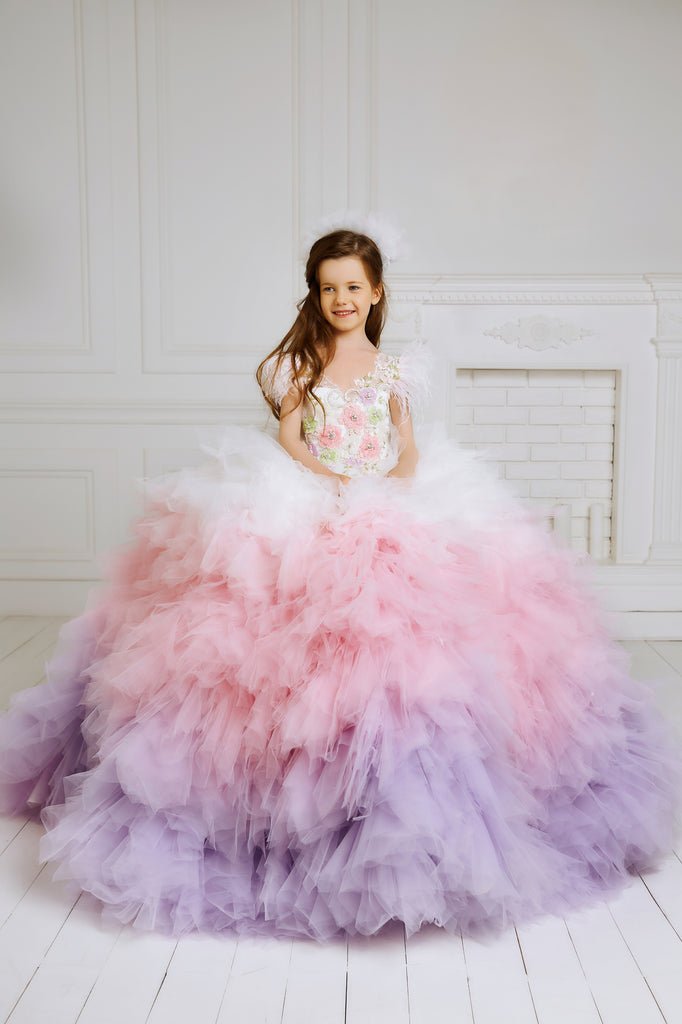Feather Sleeves Multi-Color Flower Girl Communion Ball Gown Dress 2103 Sparkly Gowns Feather Sleeves Multi-Color Flower Girl Communion Ball Gown Dress 2103 Sparkly Gowns