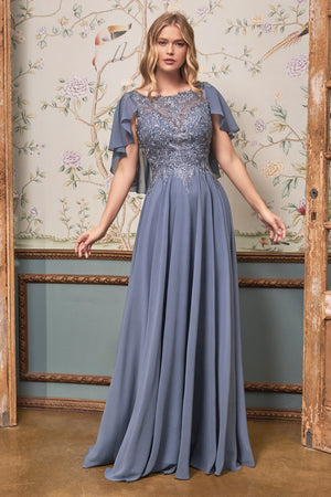 Chiffon Dress with  Capelet Long Gown Mother of the Bride Cinderella Divine HT101