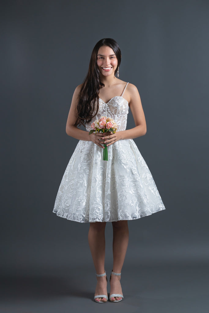 Spaghetti Straps Corset Knee-Length A-Line Petite Wedding Dress Fiona 8 / Knee-Leght / White Spaghetti Straps Corset Knee-Length A-Line Petite Wedding Dress Fiona 8 / Knee-Leght / White