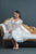 In Stock Size 8 Flowers Appliques Nude Mesh Chiffon Knee Length Wedding Dress JA9643