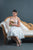 In Stock Size 8 Flowers Appliques Nude Mesh Chiffon Knee Length Wedding Dress JA9643