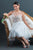 In Stock Size 8 Flowers Appliques Nude Mesh Chiffon Knee Length Wedding Dress JA9643