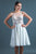 In Stock Size 8 Flowers Appliques Nude Mesh Chiffon Knee Length Wedding Dress JA9643