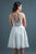 In Stock Size 8 Flowers Appliques Nude Mesh Chiffon Knee Length Wedding Dress JA9643