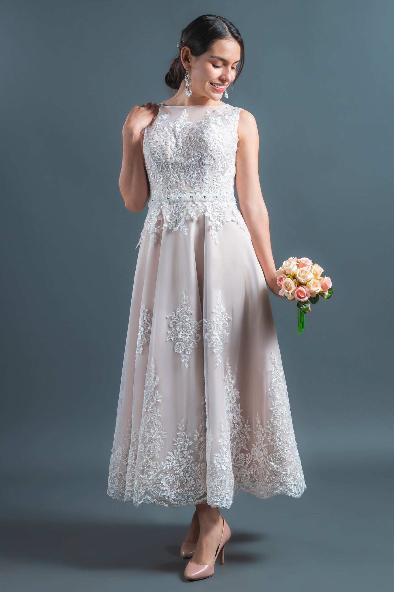 Sophisticated Midi-Length A-line Cappuccino Wedding Dress X27 In stock Size 6 Pre-order 2 / Cappuccino (Tan) Sophisticated Midi-Length A-line Cappuccino Wedding Dress X27 In stock Size 6 Pre-order 2 / Cappuccino (Tan)