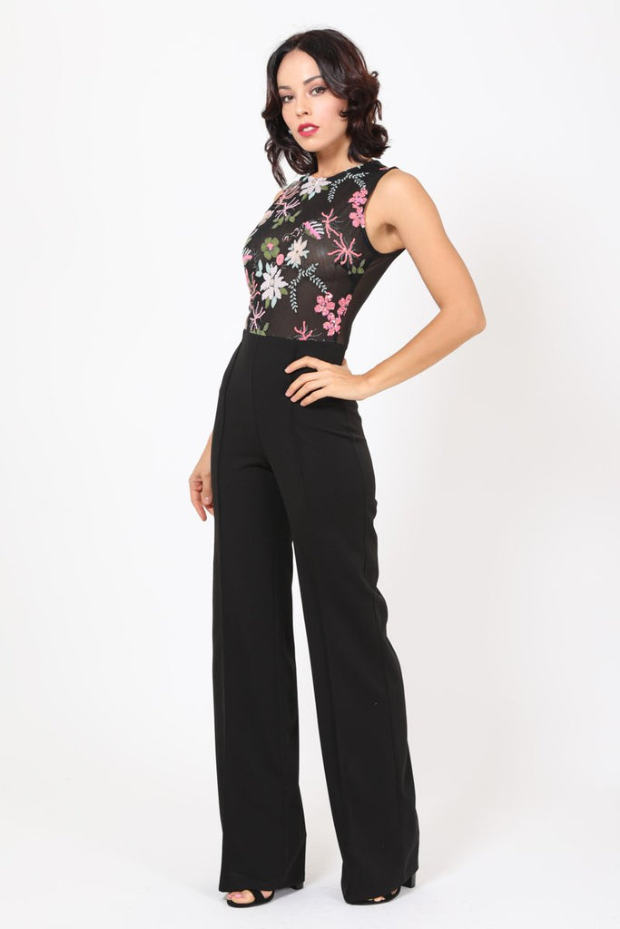 Womens Red Black Floral Jumpsuit