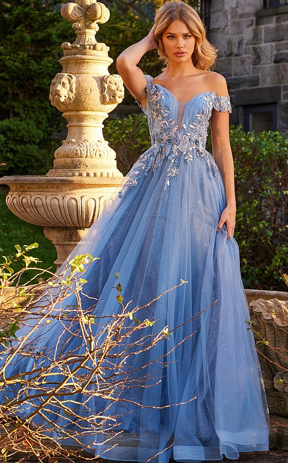 Off the Shoulder Floral Appliques Prom Gown By Jovani 23698 Sparkly Gowns Off the Shoulder Floral Appliques Prom Gown By Jovani 23698 Sparkly Gowns