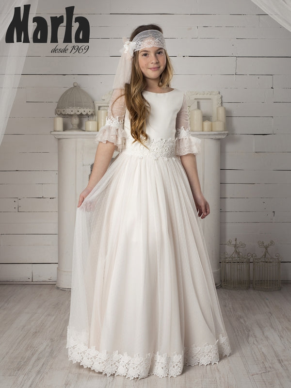 Detachable Skirt Two in One Sweet Mini Skirt and Classic Long Skirt Ivory Spanish Communion Gown Marla K277