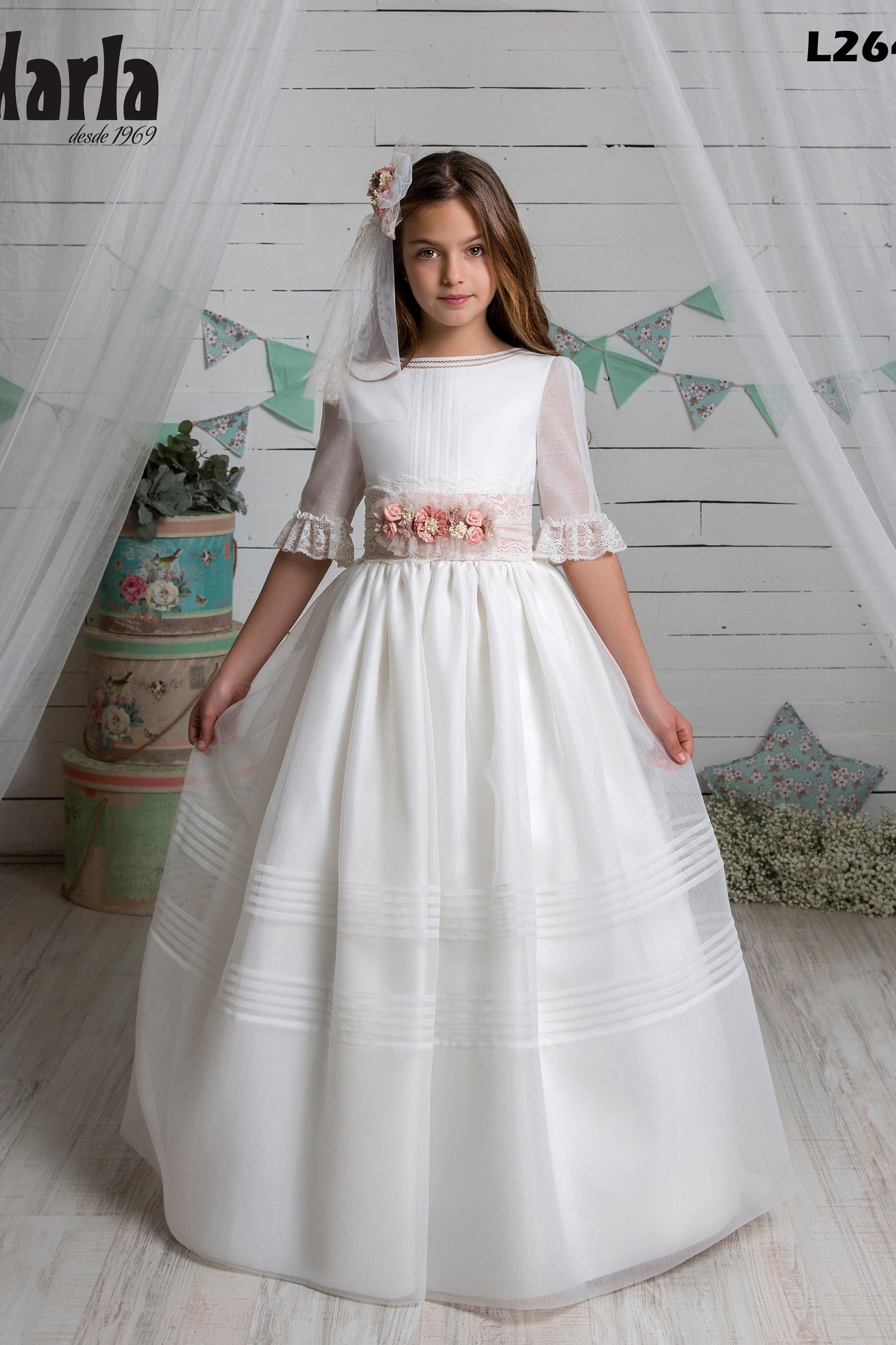 Chiffon Spanish Communion Gown Marla L264 Pre-Order 12 / Light Beige (As in The Photo) Chiffon Spanish Communion Gown Marla L264 Pre-Order 12 / Light Beige (As in The Photo)
