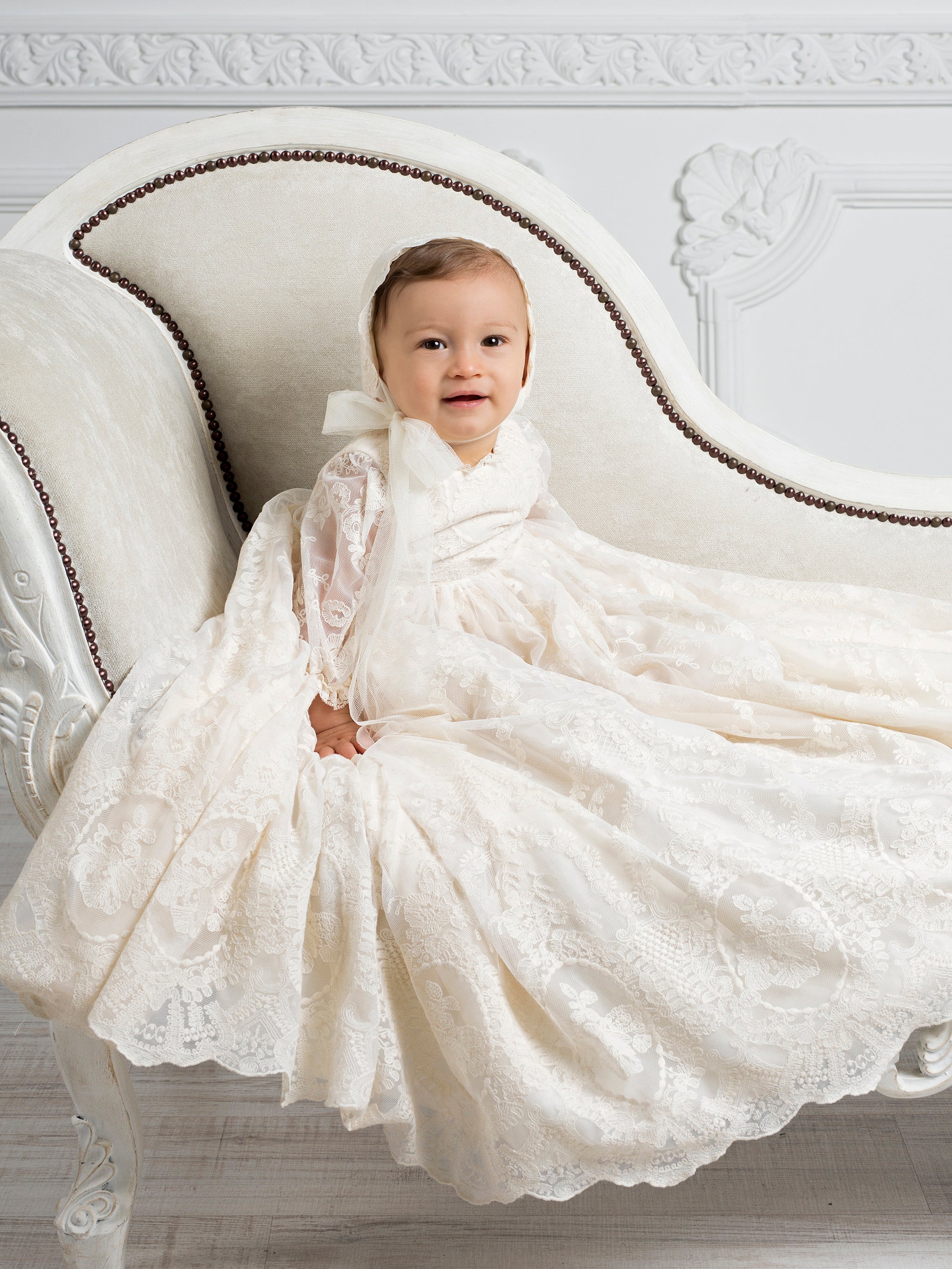 'JAMIE' Silk Family Christening Gown with 2 hats