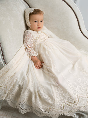 Gorgeous Couture Hand Crafted Beaded Lace Baptismal Gown