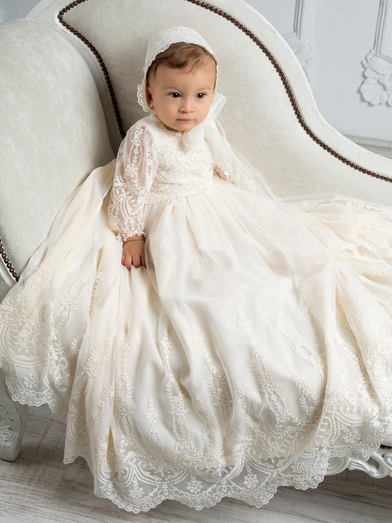 Christening Day Girls' White All-Over Lace Christening Gown with Bonnet -  Walmart.com