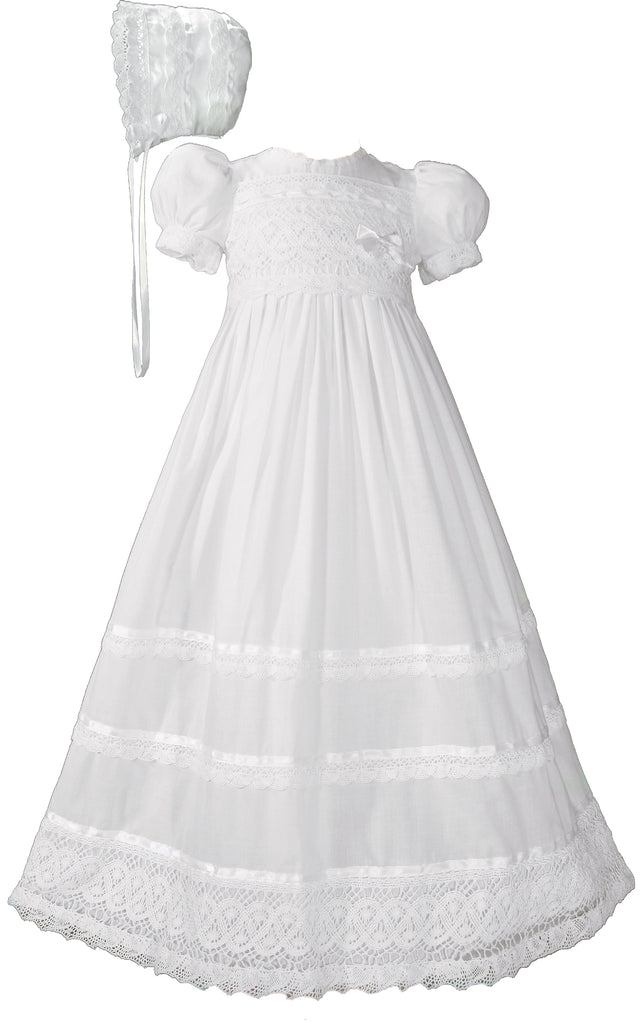 Nan & Jan Girls' Christening Gown with Embroidered Applique Sleeve – Sara's  Children's Boutique