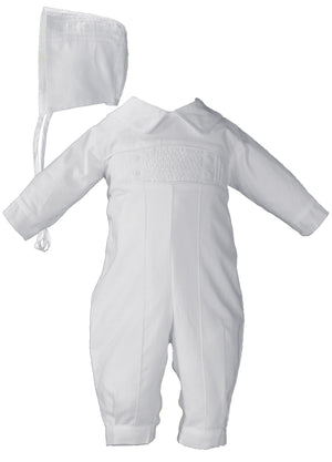 Boys Long Sleeve Cotton Hand Smocked Pin Tucked Christening Baptism Outfit